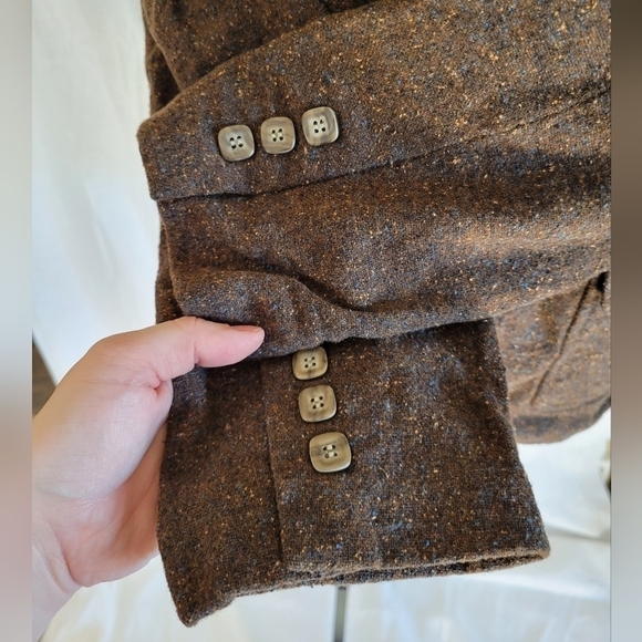LL Bean brown speckled tweed wool blend blazer S-Petite - Picture 5 of 9